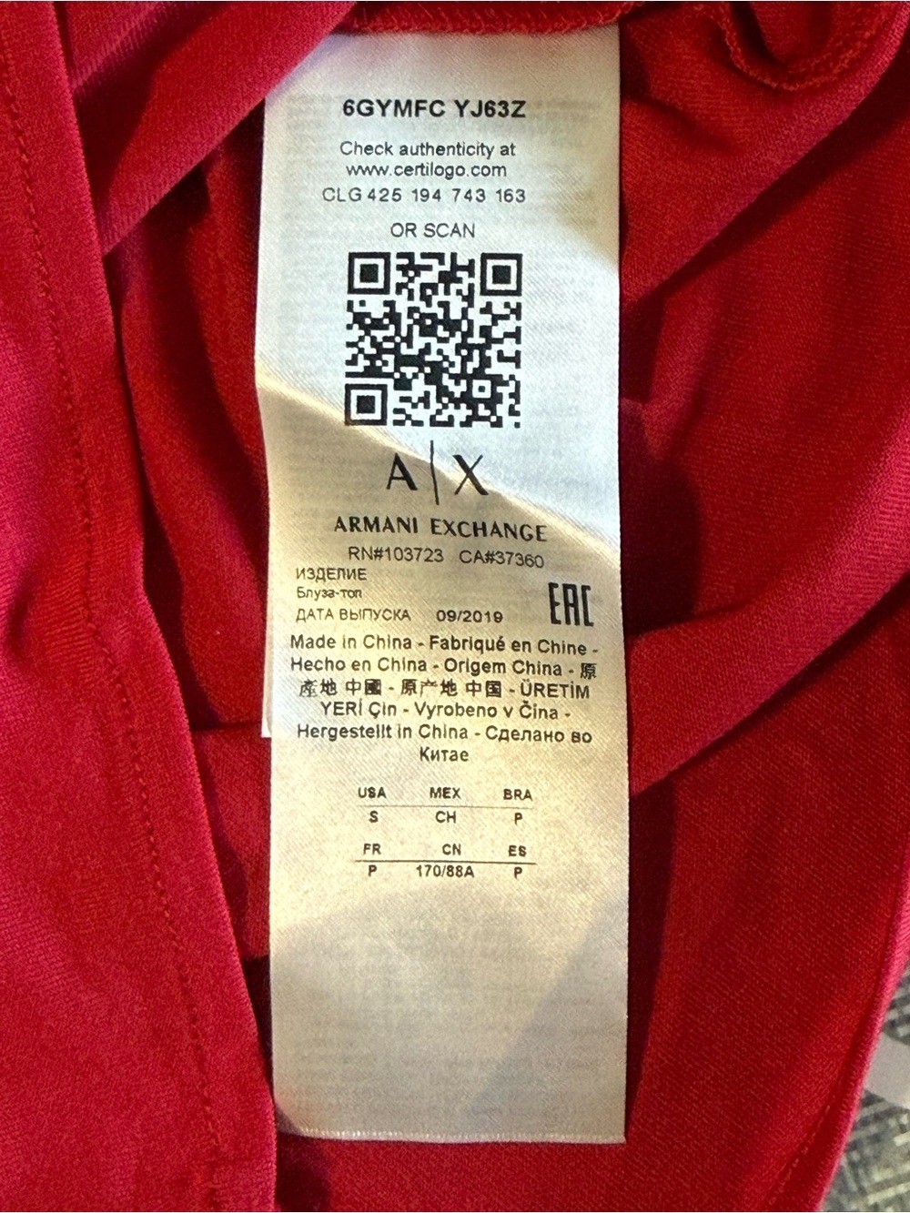 Armani Exchange A|X Red Liquorice Sleeveless V-Neck Top - Picture 6 of 10